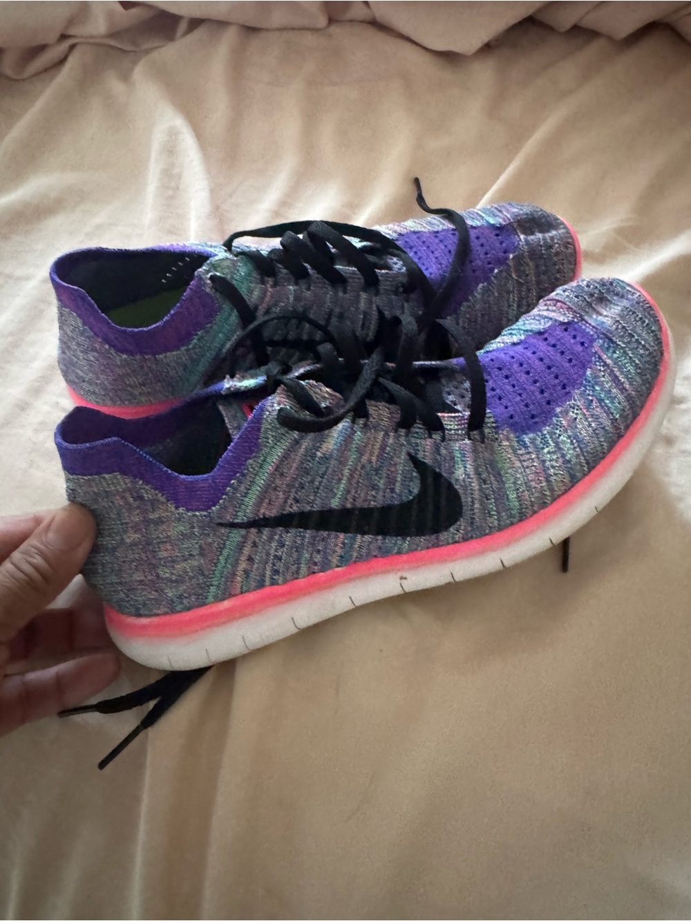 Nike Women’s Purple Multicolor Flyknit Training Shoes with Pink Accent